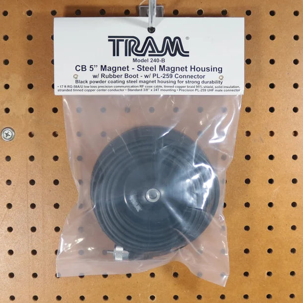 Tram® 5-Inch Black Steel 3/8 x 24 Magnet Mount with RG58 Coaxial Cable and UHF PL-259 Connector