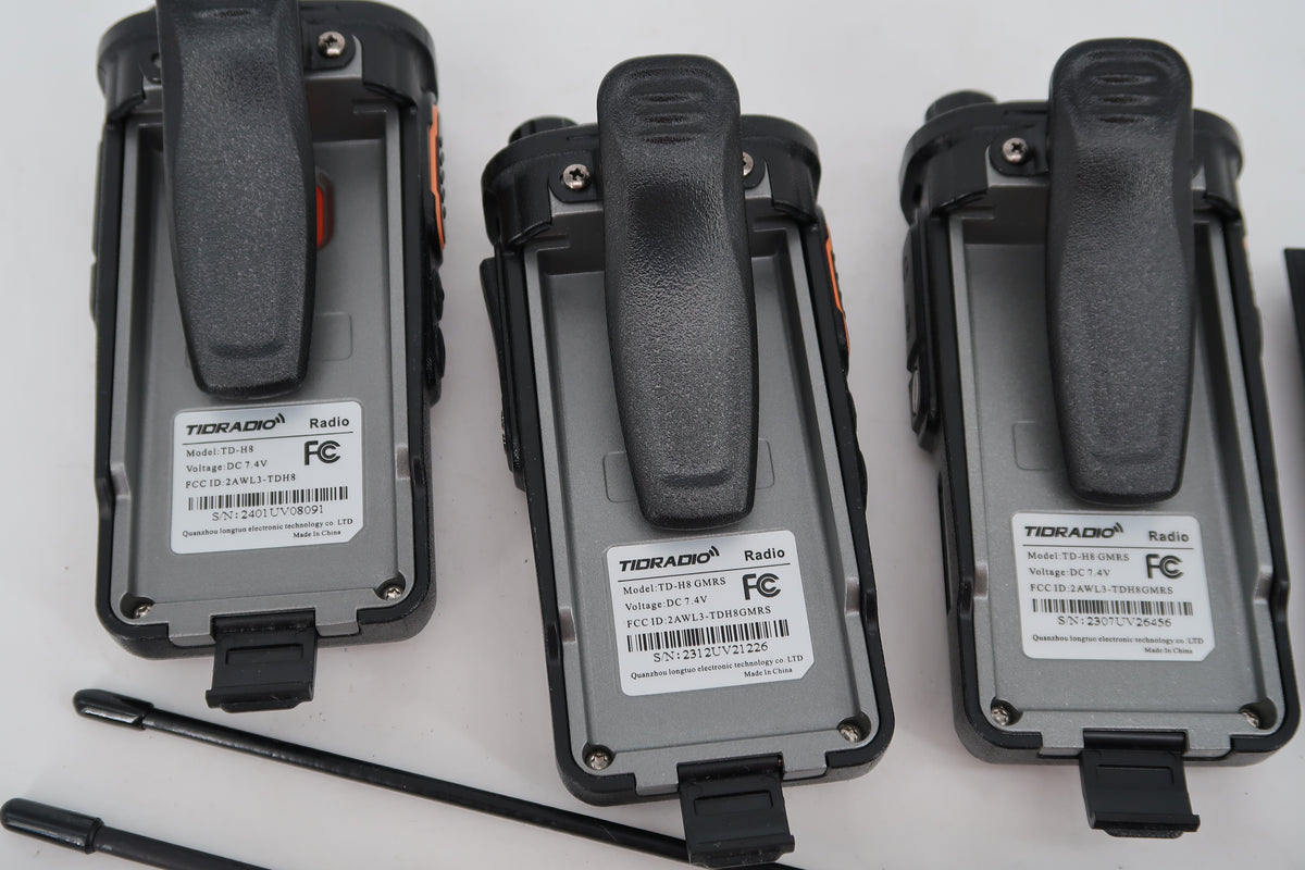 U20050 Used Lot of 3 TIDRADIO TD-H8 GMRS Handheld Radios + 3 extra batteries
