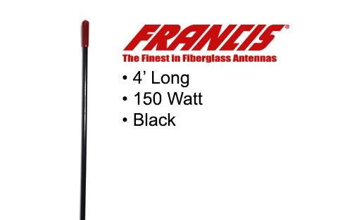 FRANCIS CB24 150-Watt Hot Rod Fiberglass Antenna (Black) 4 Feet
