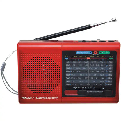 Supersonic - 9-Band Rechargeable Radio Shortwave SC-1080BT, Bluetooth, USB/microSD Card Input - Red