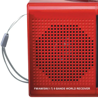 Supersonic - 9-Band Rechargeable Radio Shortwave SC-1080BT, Bluetooth, USB/microSD Card Input - Red
