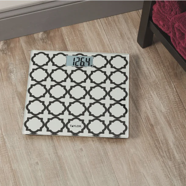 Taylor® Precision Products Digital Glass Bathroom Scale with Black/White Lattice, 400-Lb. Capacity
