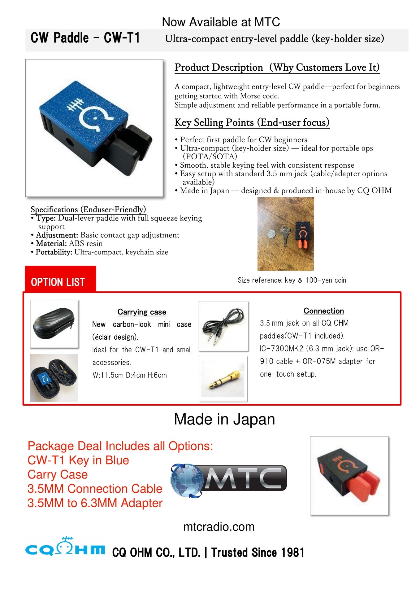 Mini CW Paddle Package Made in Japan POTA