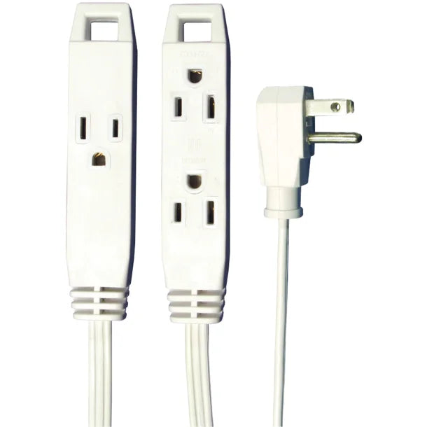 3-Prong 3-Outlet 8 Foot Wall-Hugger Indoor Grounded Extension Cord (White)