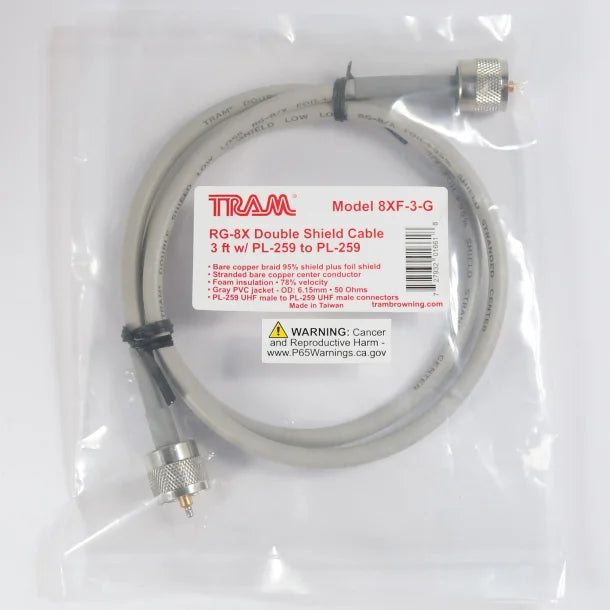 Tram® 3-Ft. RG-8X PL-259 to PL-259 Tramflex Double-Shield Low Loss Precision RF Coax Cable (3 Ft.)