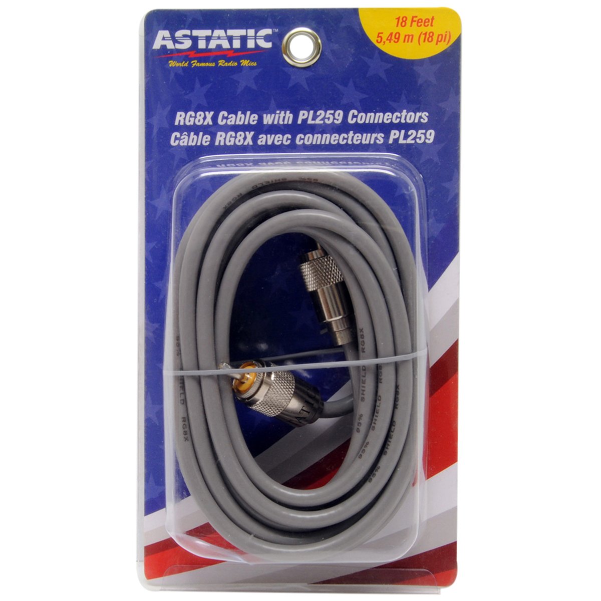 Astatic 302-10267 Gray 18 Foot Mini 8 Coaxial Cable