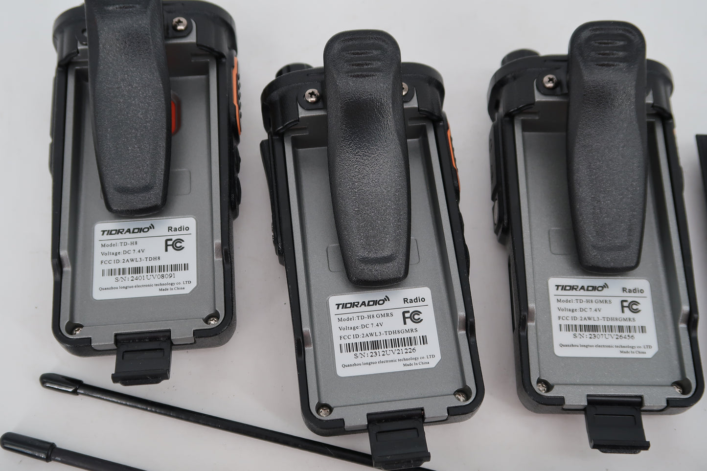 U20050 Used Lot of 3 TIDRADIO TD-H8 GMRS Handheld Radios + 3 extra batteries