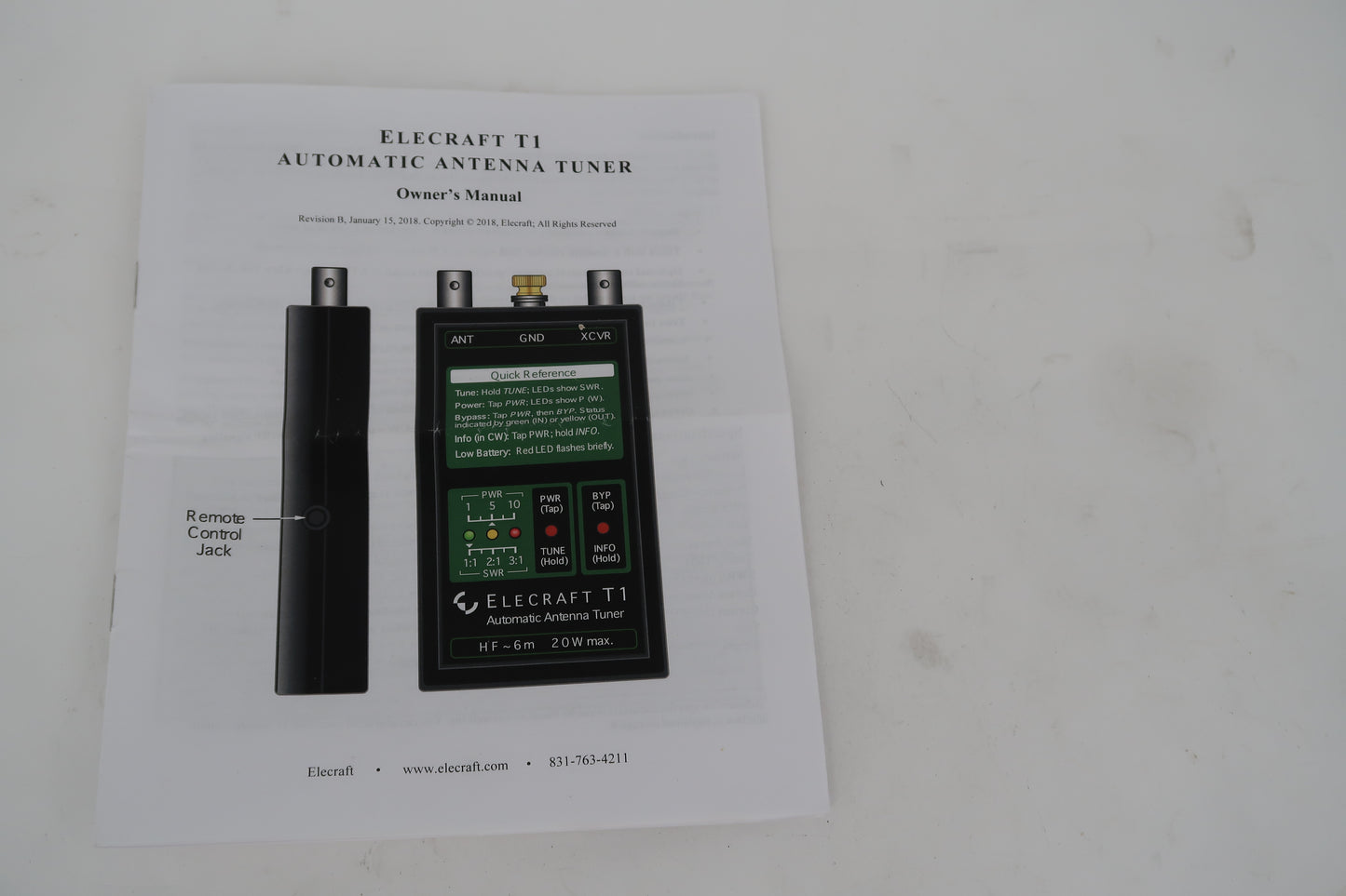 U20060 Never Used Elecraft T1 Automatic Antenna Tuner w/Coax Jumpers