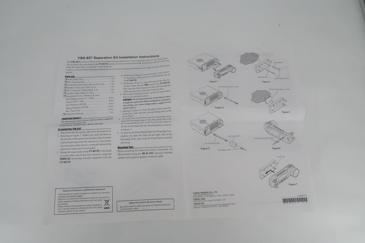 U20292 UnUsed Yaesu Separation Kit YSK-857 for FT-857D