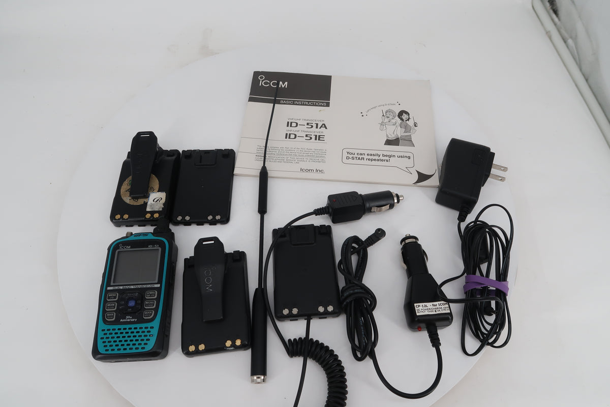 U20412 Used ICOM ID-51A Plus VHF/UHF FM/D-STAR 5W Handheld Transceiver 50th Anniversary Limited Edition