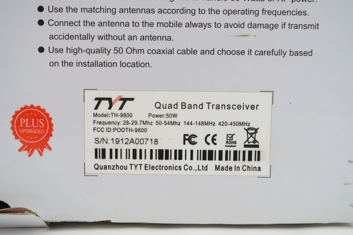 U19713 Used TYT TH-9800 Quad Band FM Mobile Transceiver