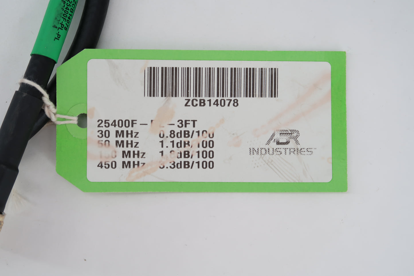 U19855 Never Used ABR Industries 25400F-PL-3FT Coax Cable