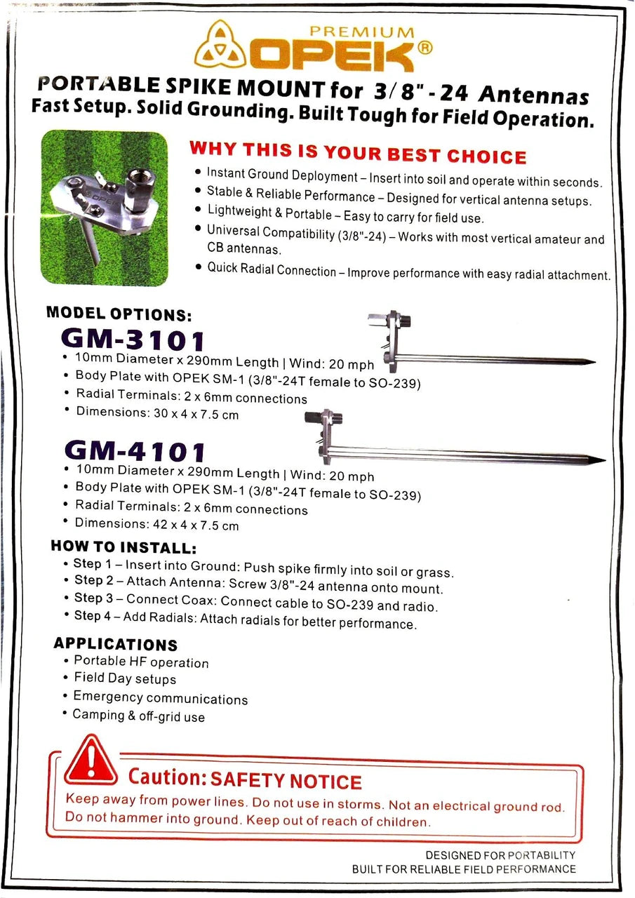 Opek GM-3101 Portable Ground Spike Mount for 3/8 x 24