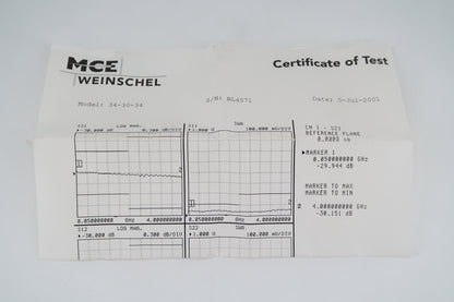 U19563 Used Weinschel Corp. Model 34-30-34 Fixed Coaxial Attenuator