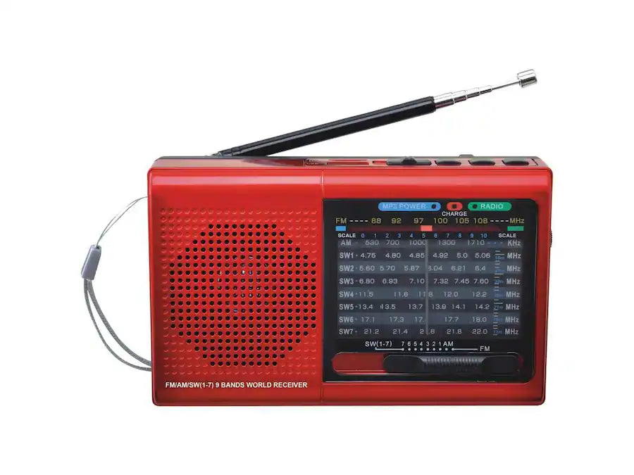 Supersonic - 9-Band Rechargeable Radio Shortwave SC-1080BT, Bluetooth, USB/microSD Card Input - Red